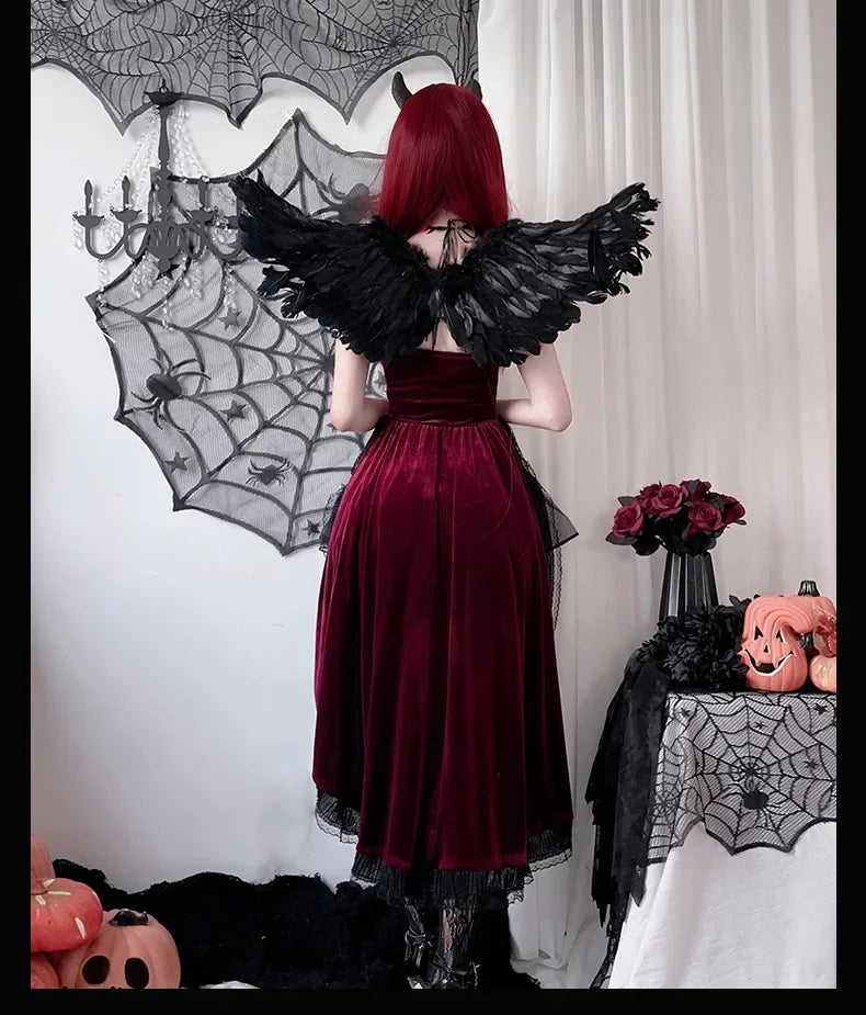 European and American Diablo Gothic Halloween Costume Ladies Dress Dovetail Witch Vampire Bride Performance Costume