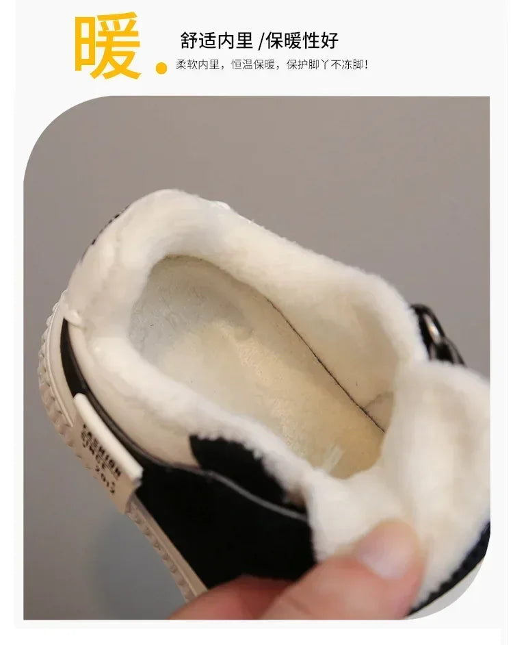 Zapatillas deportivas para niños, otoño e invierno, cómodas, gruesas, cálidas, con forro de terciopelo, informales, antideslizantes