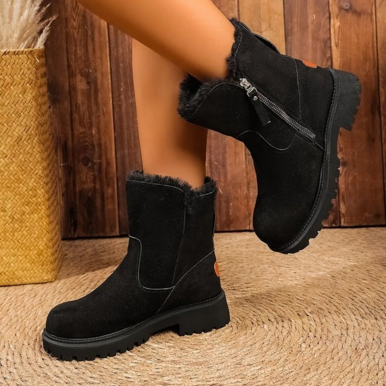 Botas de nieve gruesas de felpa para mujer, botas de invierno antideslizantes de gamuza sintética, zapatos de algodón cálidos para mujer, botines de plataforma cómodos.