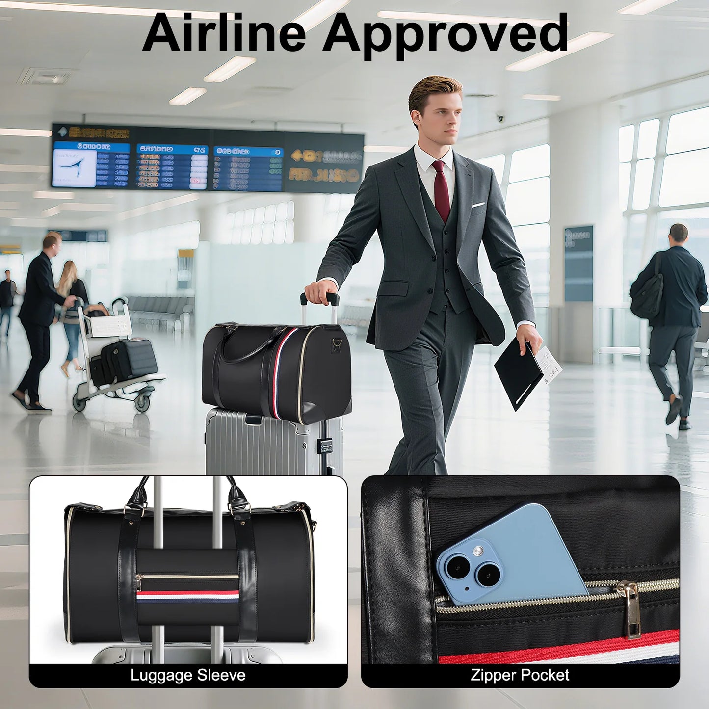 Bolsa de almacenamiento de trajes plegable de gran capacidad, impermeable, de cuero PU, con correa para el hombro, maleta de viaje para viajes de negocios.