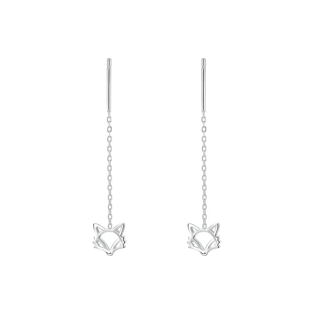 Pendientes colgantes sencillos de plata pura S999 con forma de animal Mori Girls, con borlas de zorro, bonitos y largos, joyería fina