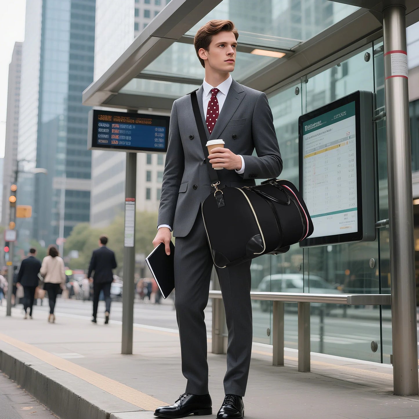 Bolsa de almacenamiento de trajes plegable de gran capacidad, impermeable, de cuero PU, con correa para el hombro, maleta de viaje para viajes de negocios.