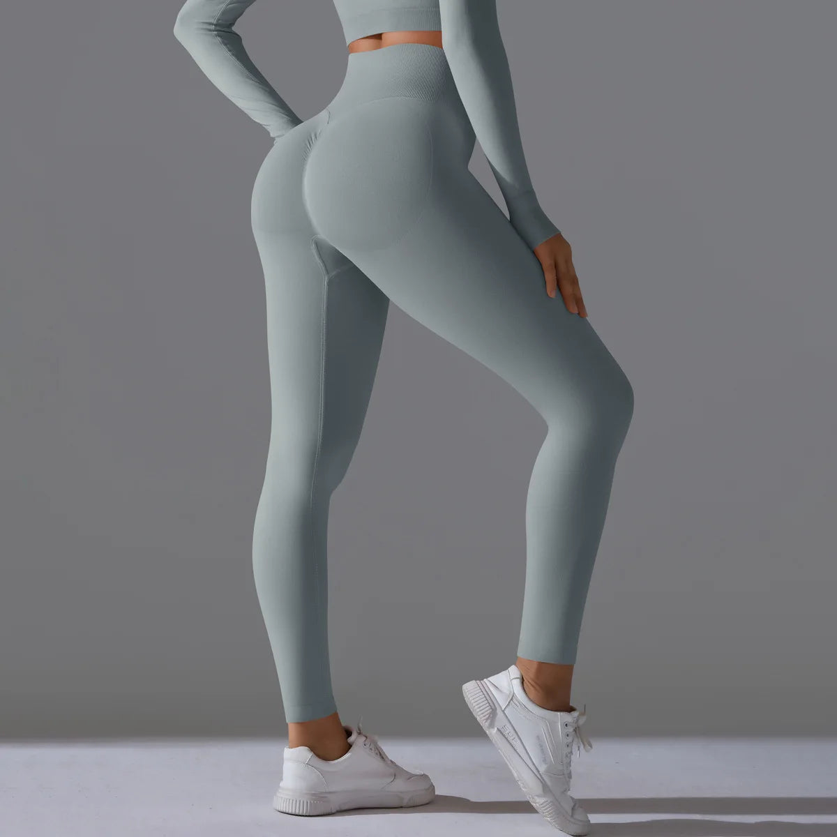 Leggings deportivos de yoga para mujer, sin costuras, cintura alta, elásticos, color sólido, para gimnasio, correr, secado rápido, realce y efecto moldeador.