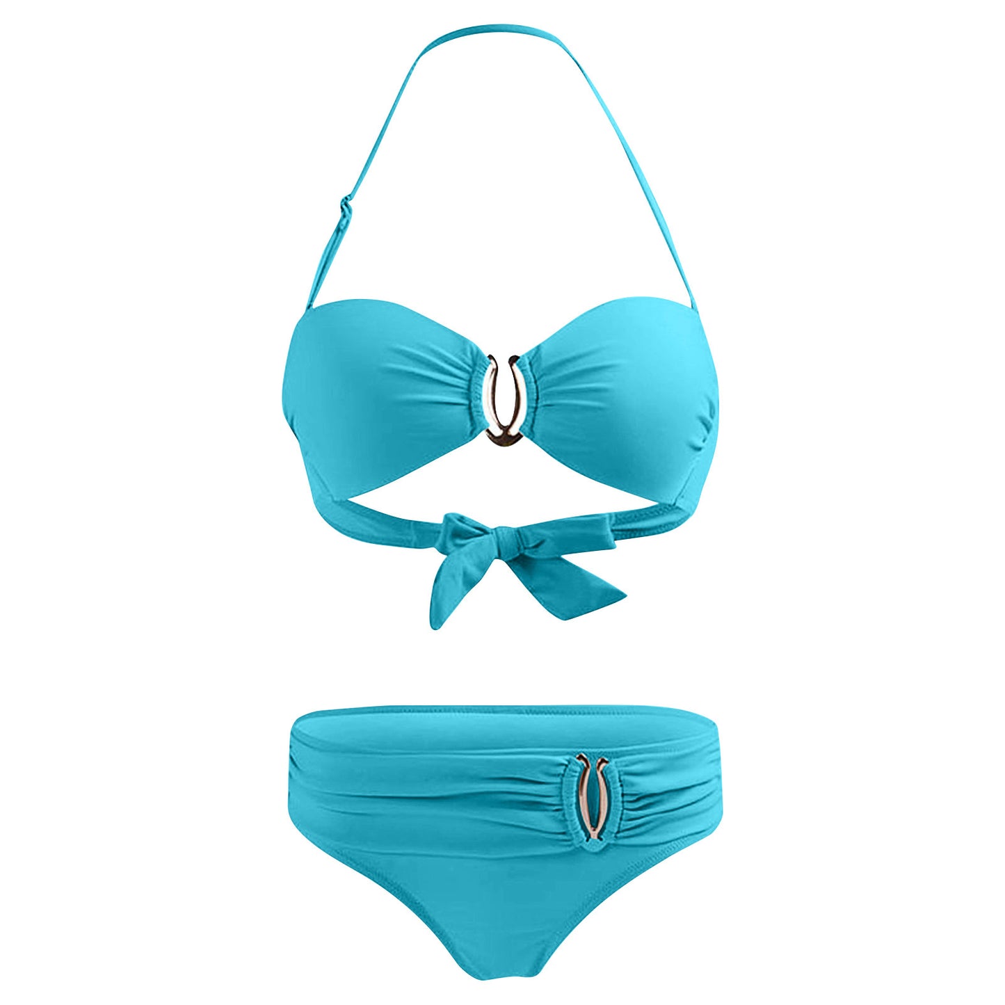 Bikini sexy con aros para mujer, traje de baño blanco liso con cuello halter, microbañador push up de metal, traje de baño brasileño de dos piezas 2023, nuevo