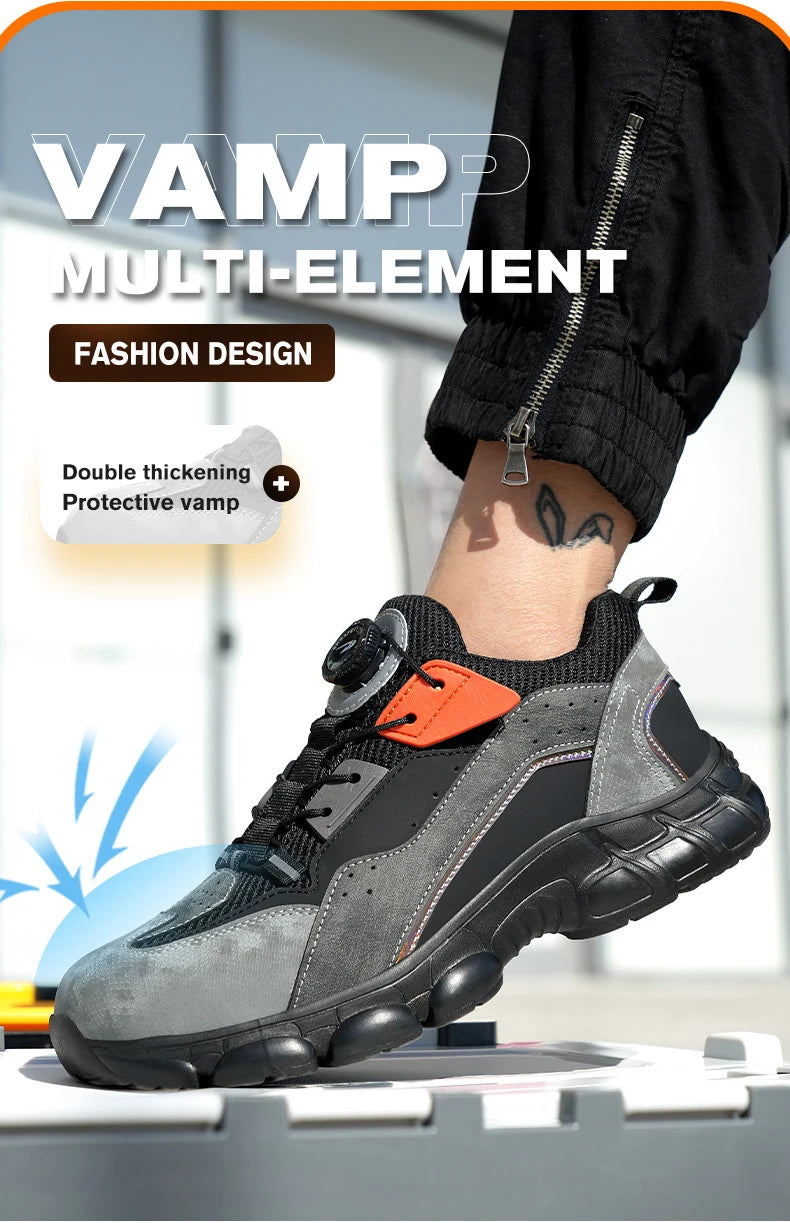 Zapatos de seguridad con botón giratorio para hombre, calzado de trabajo antigolpes y antiperforación, calzado deportivo de moda, botas protectoras de seguridad.