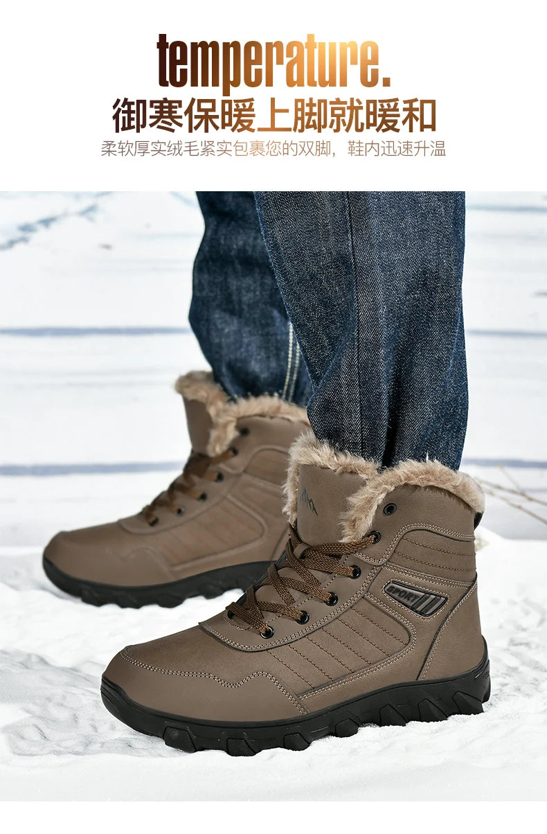 Botas de invierno para hombre, zapatillas cálidas, impermeables, antideslizantes, de felpa, de cuero, talla grande 48, novedad de 2024