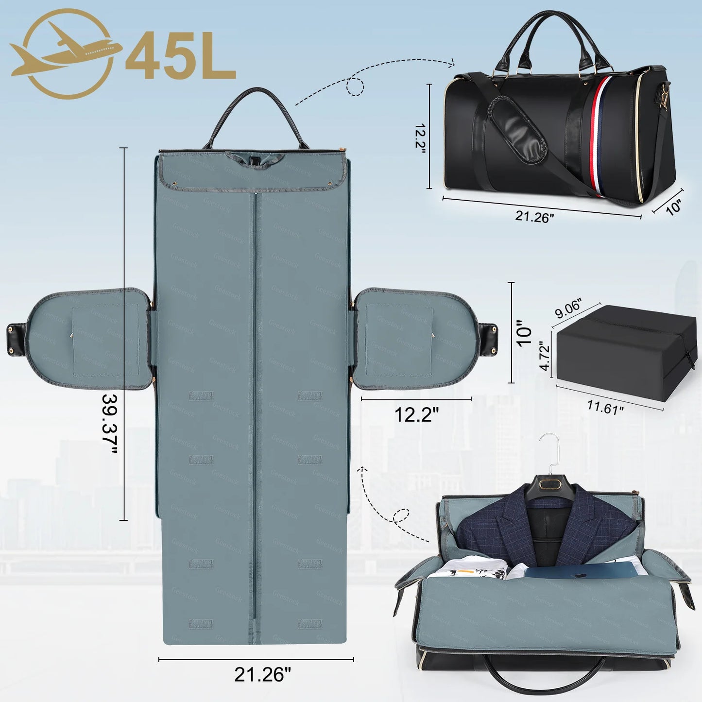 Bolsa de almacenamiento de trajes plegable de gran capacidad, impermeable, de cuero PU, con correa para el hombro, maleta de viaje para viajes de negocios.