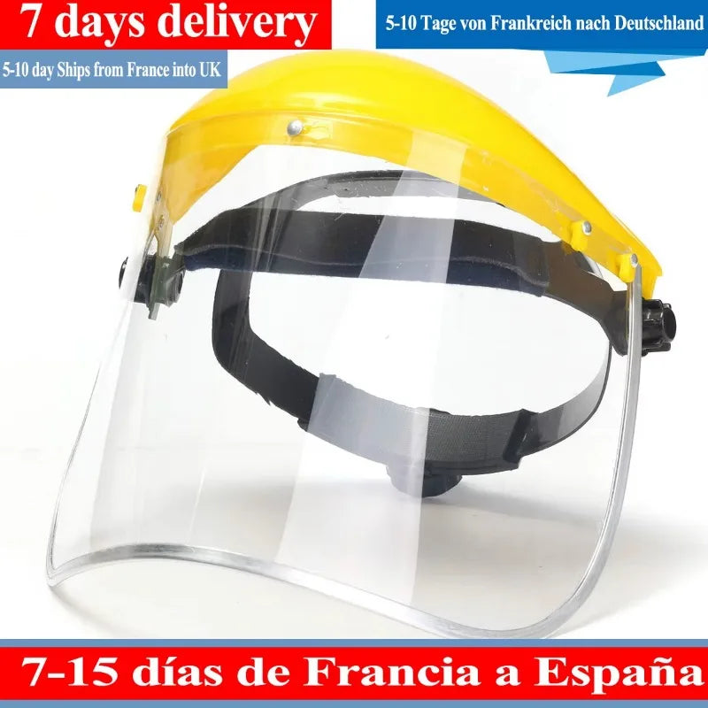 Mascarilla facial transparente, protector facial de seguridad extraíble, protector facial transparente para montar en la cabeza, protector de ojos, pantalla a prueba de polvo y pulido.