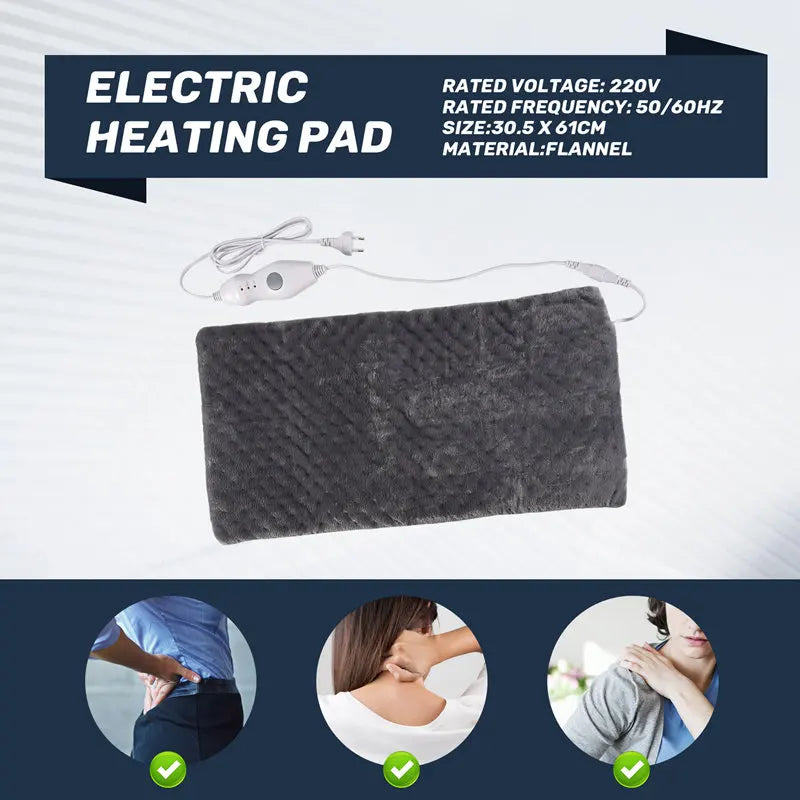 A01F - Almohadilla térmica eléctrica extragrande para aliviar el dolor de espalda y los calambres (30 x 60 cm) - Calor suave para terapia en seco y húmedo
