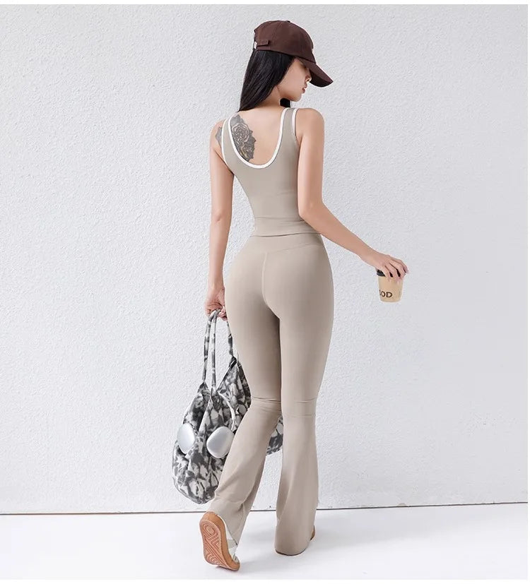 Women's CrossFlow Set: Open Back Top & 8" Shorts w/Second-Skin Fit & Run-Ready Yoga Trim