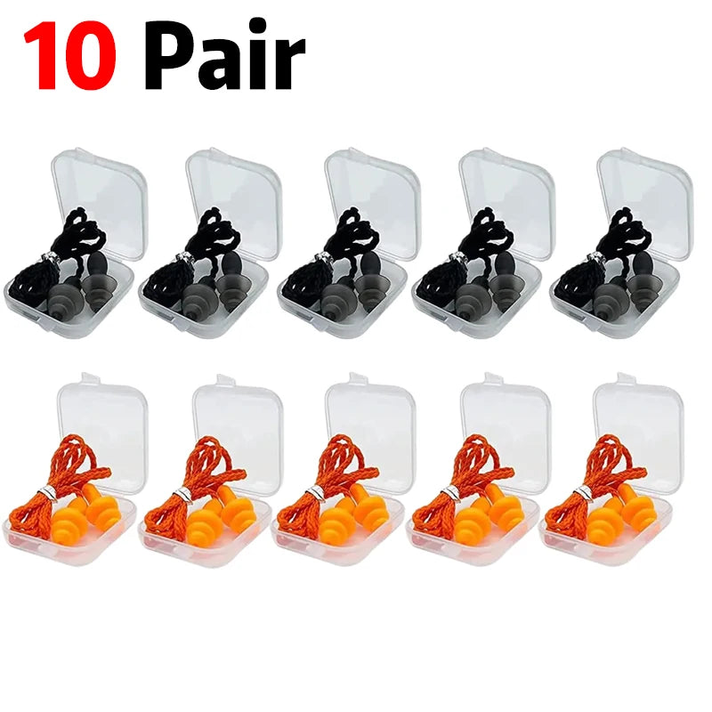 Tapones de silicona suaves con reducción de ruido y protección auditiva, reutilizables, con cordón de goma, para dormir, nadar, roncar y practicar deportes.