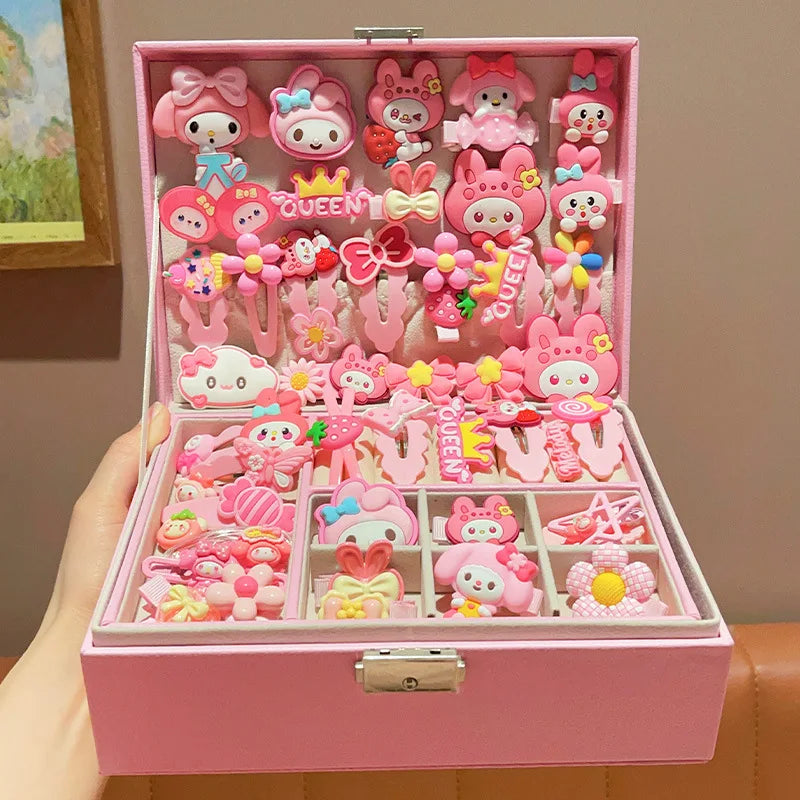 Conjunto de accesorios para el cabello para niños de Sanrio, joyero, horquillas para el cabello para niñas, tocados, regalos de cumpleaños para niñas