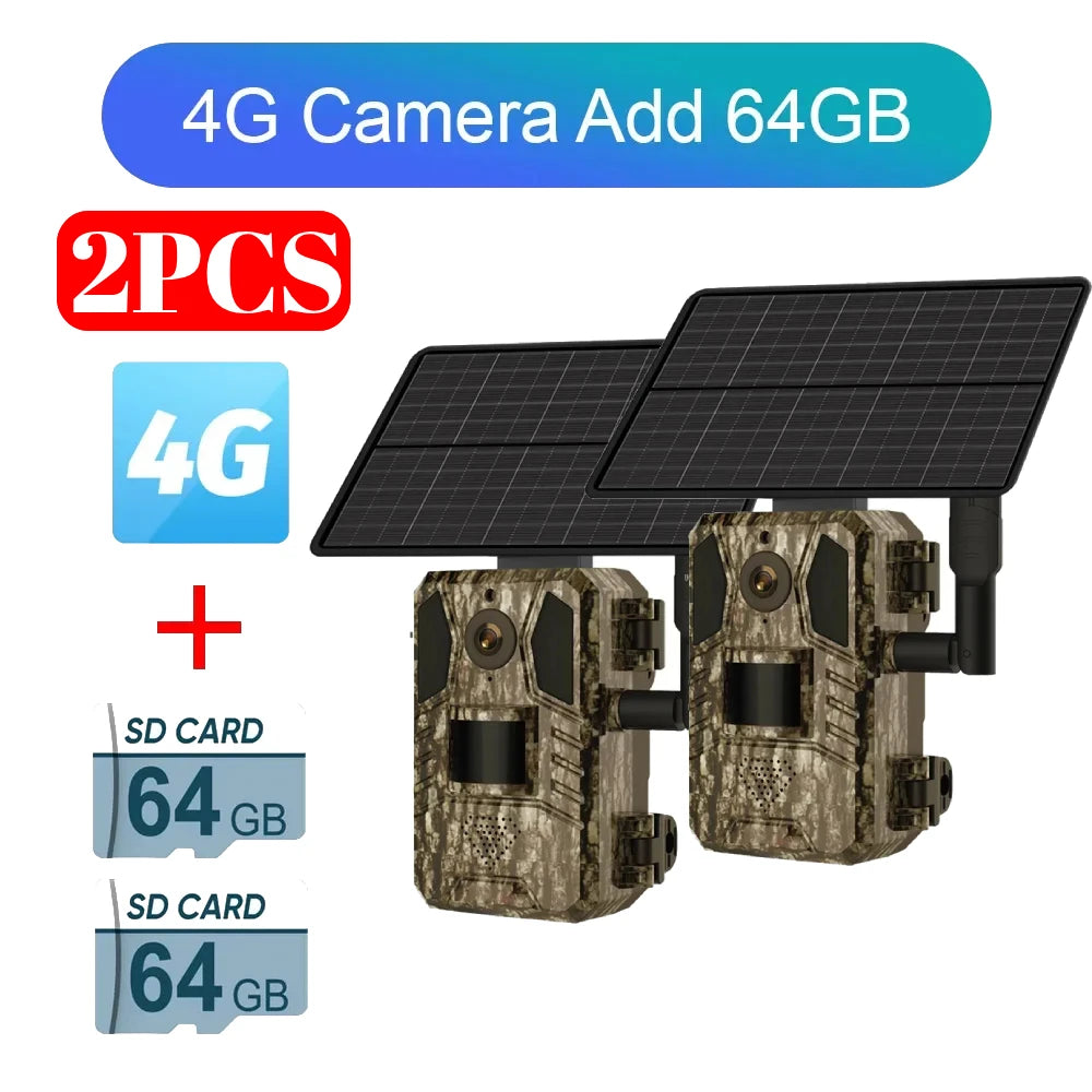 1/2 cámara de rastreo celular UCon 4G 2K con energía solar, activación por movimiento (0,2 s), visión nocturna.