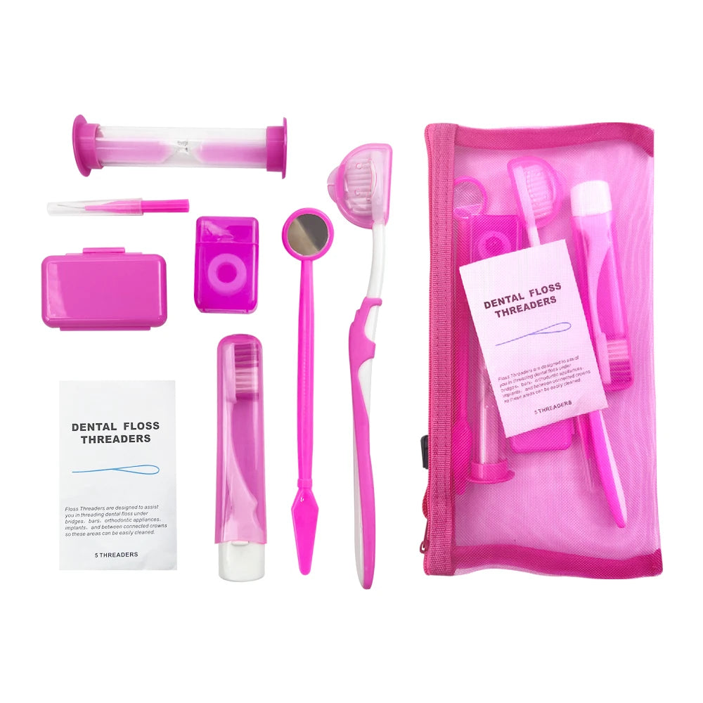 Kit de 8 cepillos de dientes para ortodoncia, incluye cepillo interdental, hilo dental, cera y kit de viaje.