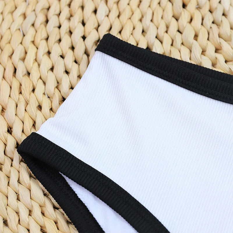 2024 Black and white simple ins style two-piece swimsuit women's small fragrant wind bikini