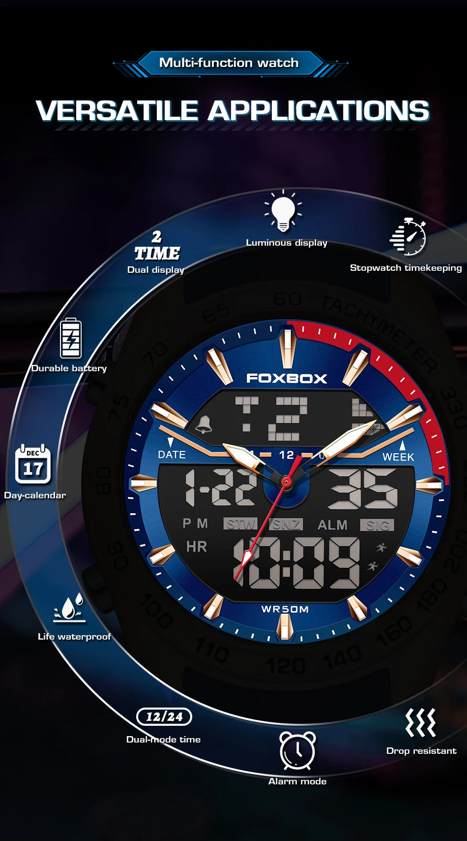 Reloj digital de lujo para hombre FOXBOX, marca superior, modelo 2026 New Business Watch, estilo militar, resistente al agua, a la moda, con movimiento de cuarzo.