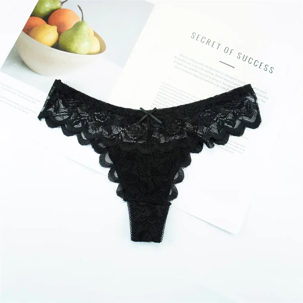 Tanga sexy de encaje de cintura baja para mujer, bragas transparentes, ropa interior erótica, 3 unidades, envío gratis