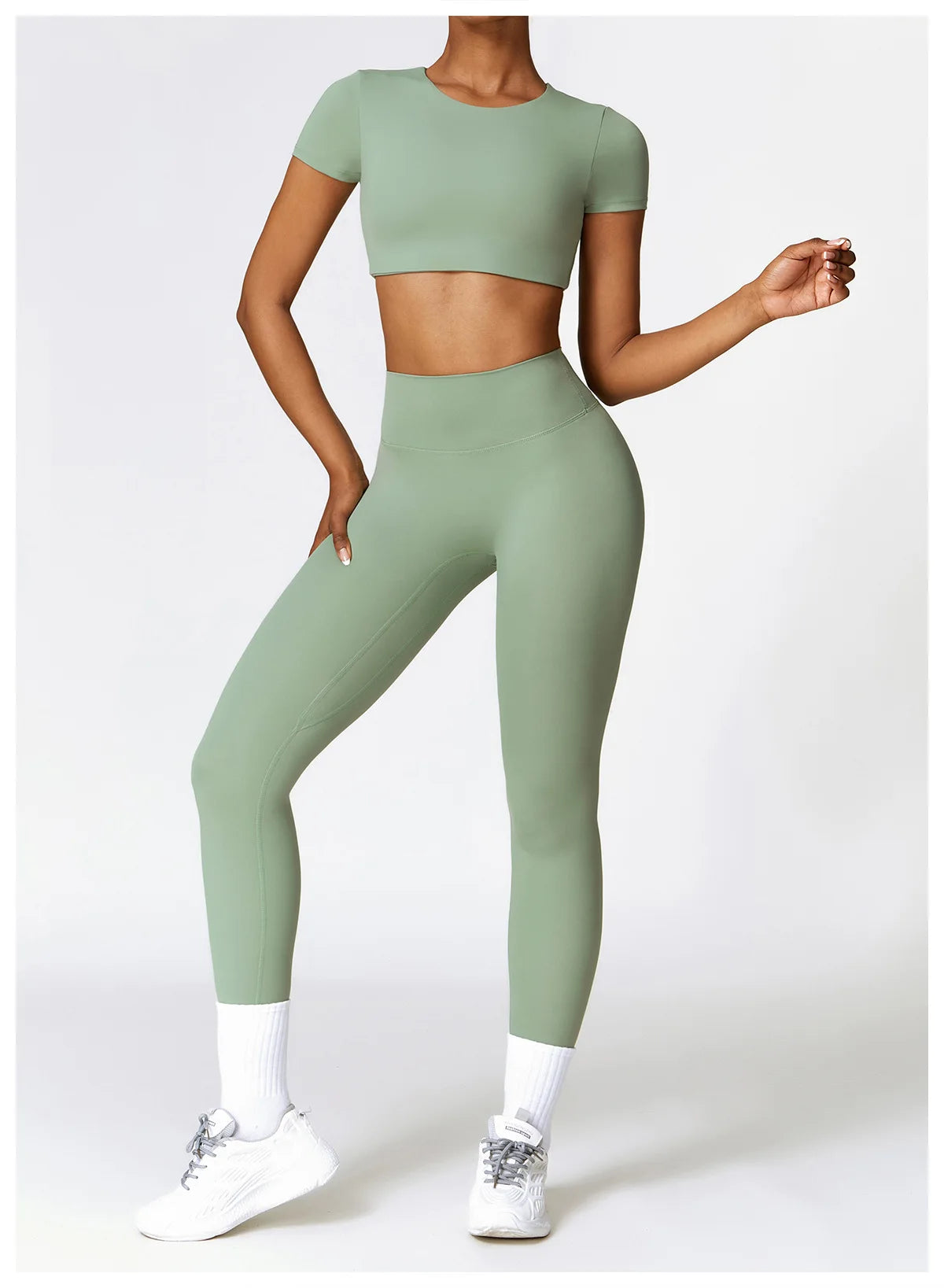 2PCS Seamless Yoga Set Women Workout Set Sportswear Gym Clothing Fitness Long Sleeve Crop Top High Waist Leggings Sports Suits