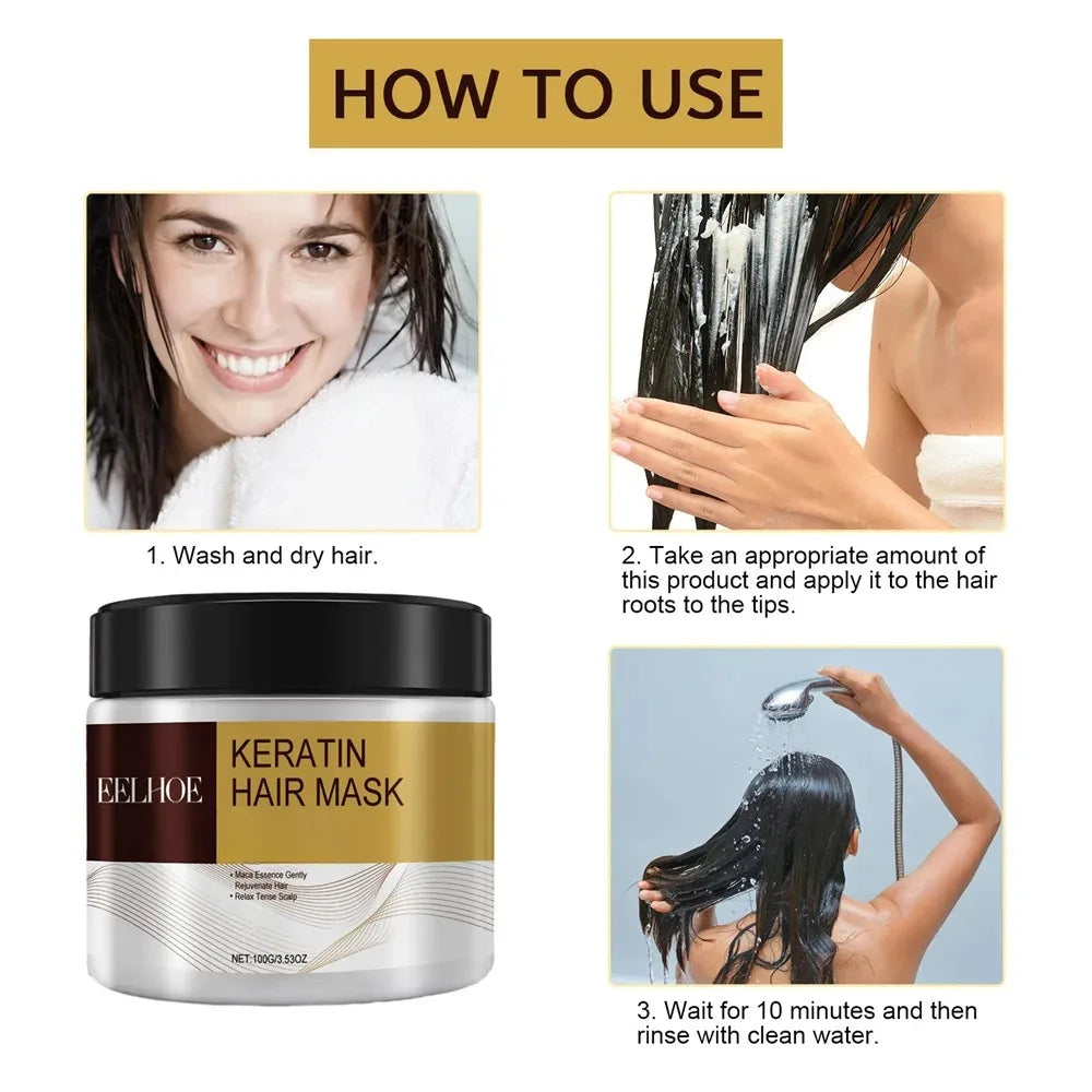 Mascarilla capilar con keratina, nutrición profunda, hidratación, reparación, frizz seco, acondicionador dañado, suavizado, brillo duradero.