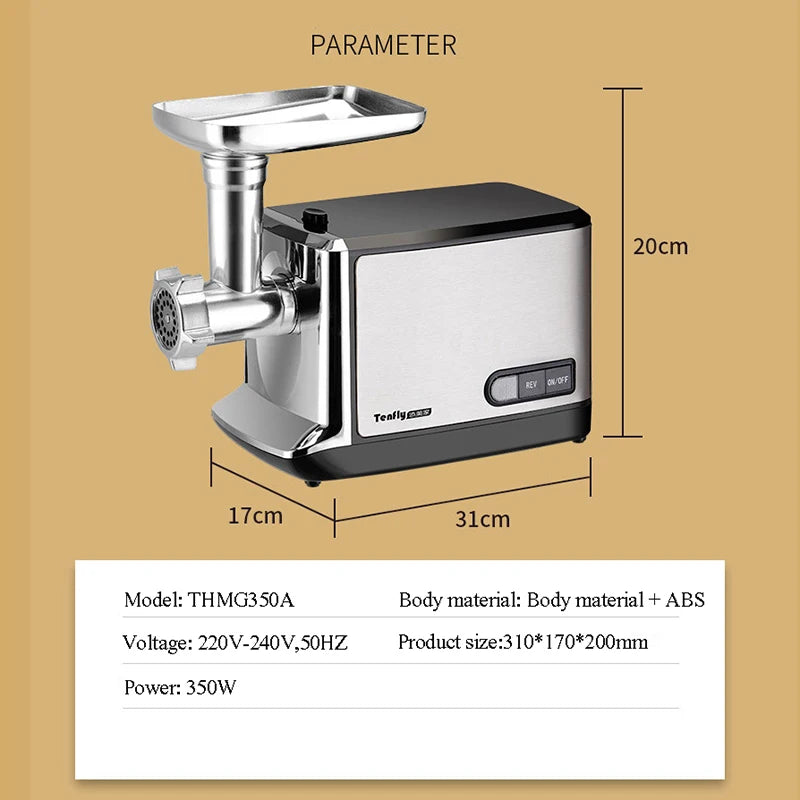 Picadora de carne eléctrica de 220 V, peladora de ajo y pimienta para uso doméstico, máquina para picar carne de acero.