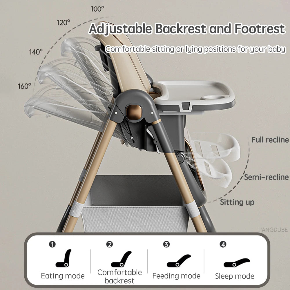 Silla alta para comer PANGDUBE, reclinable, plegable y elevable, con ruedas, para bebés