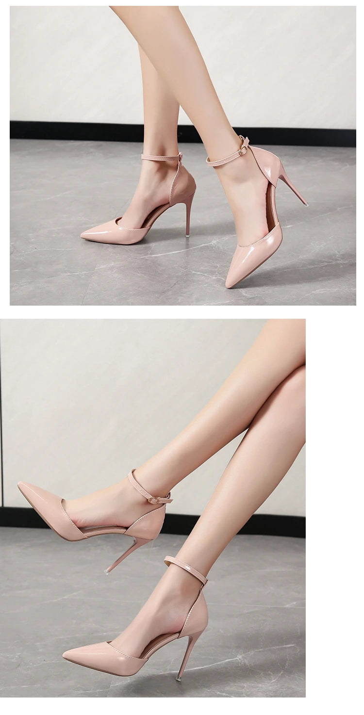 Super Big Size 45 High Stiletto Heel Women Sandals Crystals Buckle Strap Pointed Toe Fashion 10cm/3.94inch Thin Heel Pimp