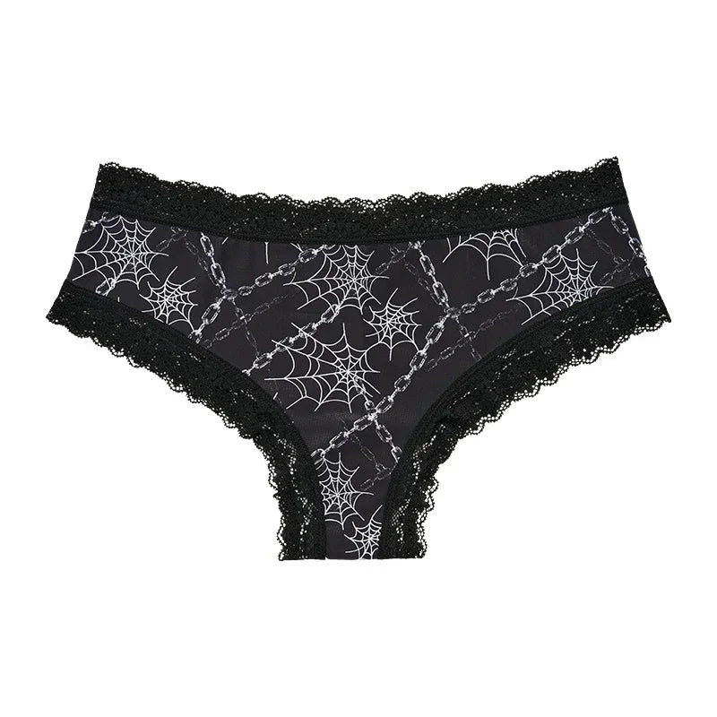 Ropa interior para mujer, bragas sexys con borde de encaje, estilo gótico, lencería con calavera rosa, pantalones triangulares cómodos y transpirables personalizados