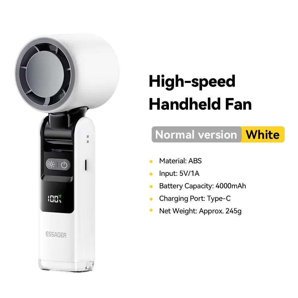 Mini ventilador portátil plegable Essager USB de mano, pantalla digital de 100 velocidades con linterna, refrigeración y refrigeración