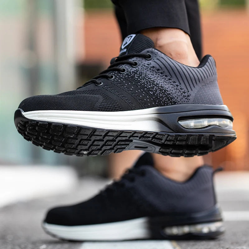 Zapatos de trabajo de protección anti-aplastamiento para hombres y mujeres, zapatos indestructibles anti-perforación, zapatos de trabajo con amortiguación de aire, zapatos de seguridad con puntera de acero para hombre.