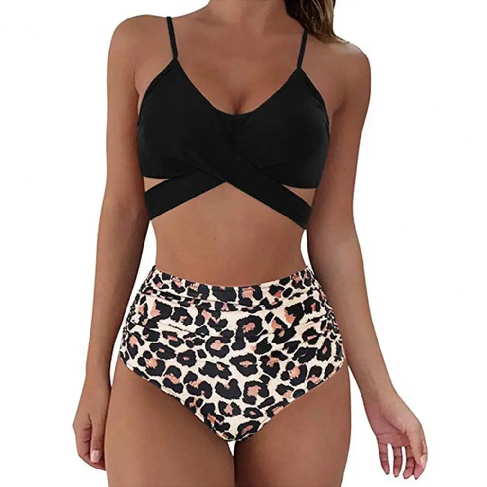 Summer Swimsuit  Stylish Cross Bandage Bra Panties Bikini Set  Breathable Bikini Set