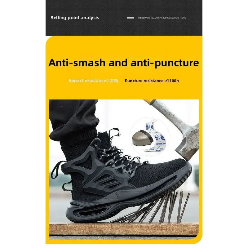 Tall Men's Anti Smashing and Anti Piercing Steel Toe Protective Safety Shoes Lightweight and Breathable Wear Resistant Durable