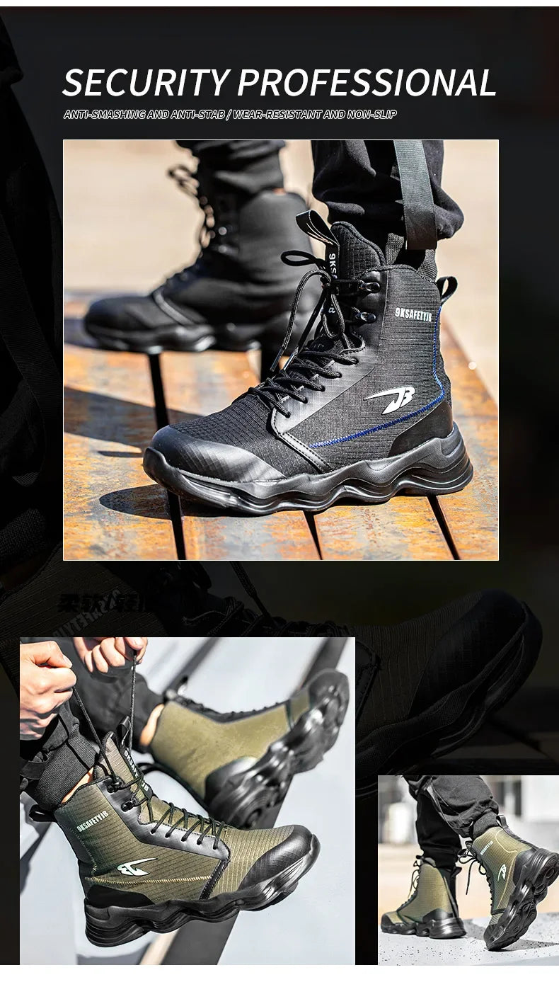 2024 Nuevos zapatos de seguridad para hombre, botas altas de trabajo, zapatillas de trabajo con puntera de acero, botas de trabajo antigolpes y a prueba de pinchazos, zapatos indestructibles