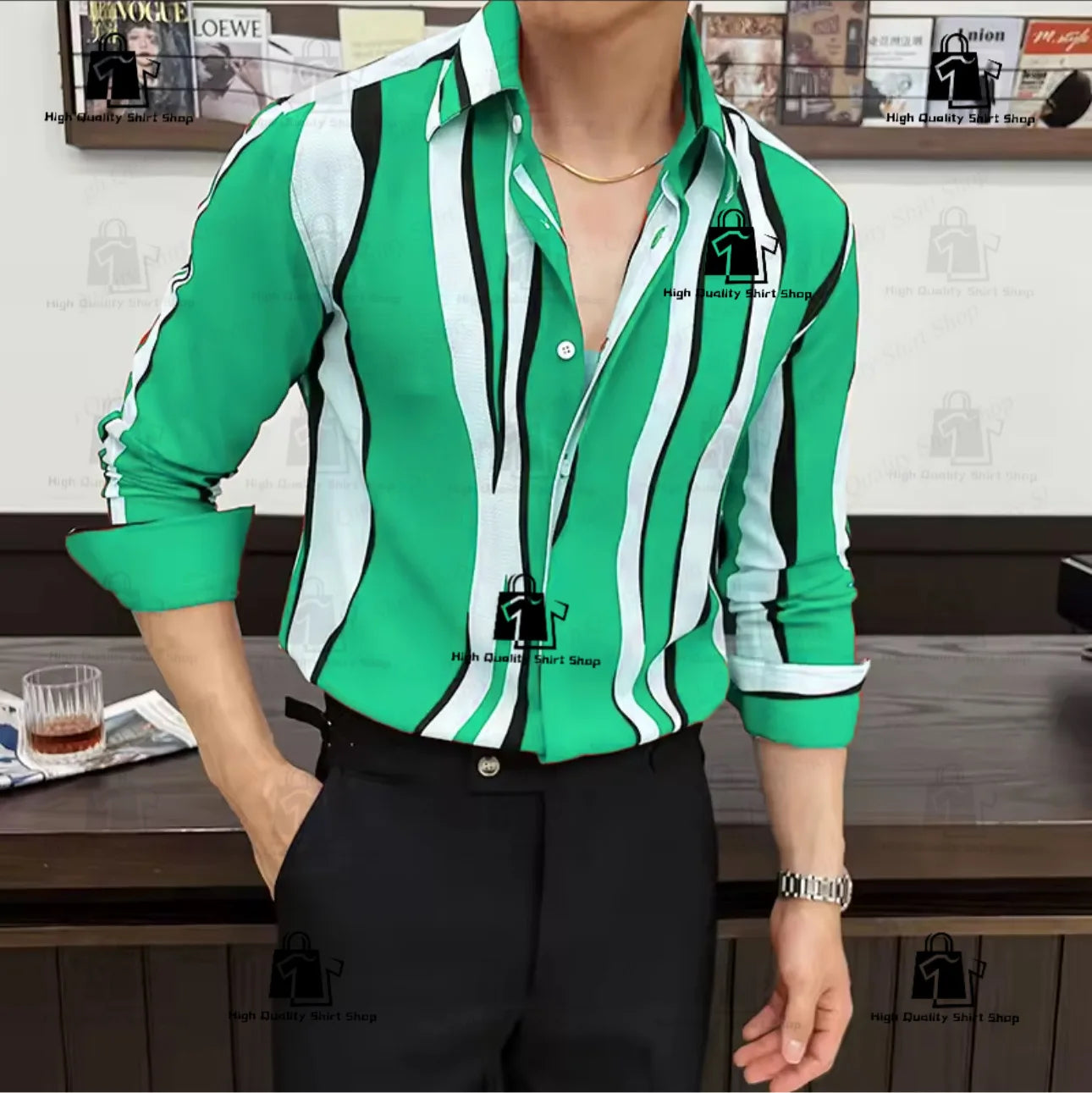 Camisa de rayas para hombre, estilo moderno, manga larga, corte holgado, informal, versátil, para uso diario y urbano.