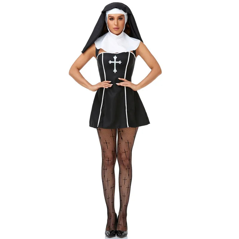 Couple Halloween Costume for Women Men Medieval Cosplay Priest Nun Missionary Costume Church Religious Convent Fancy Party Dress