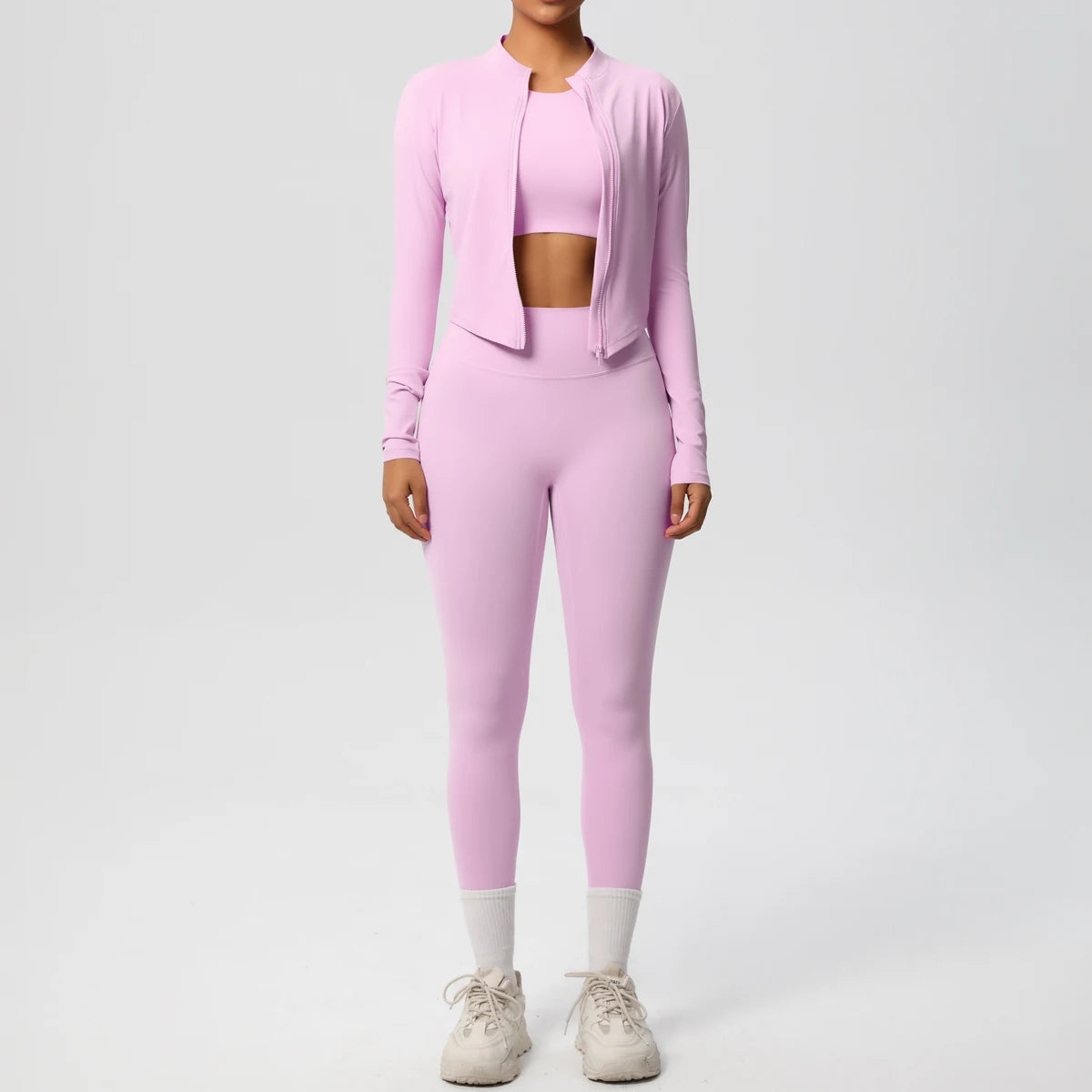 Conjunto de leggings de yoga, top deportivo con cremallera y manga larga, transpirable, para correr al aire libre, pantalones de yoga ajustados e informales, ropa de fitness