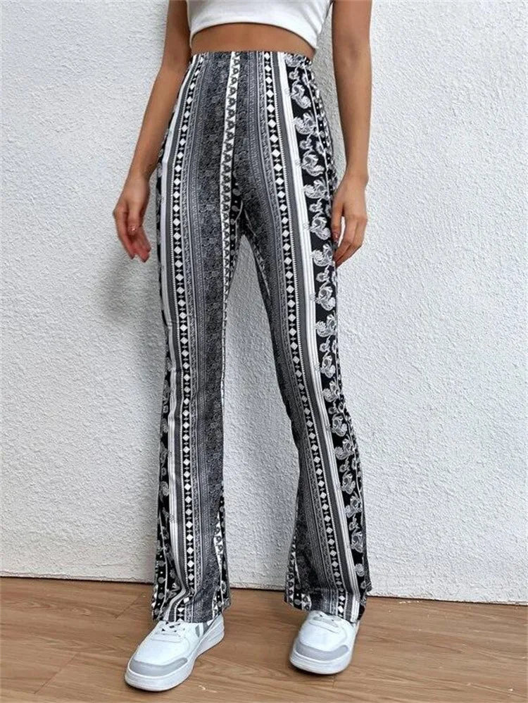 Bohemian Style Yoga Flared Pants High Waist Personalized and trendy street style Women's High Elasticity Fitness Gym Tights