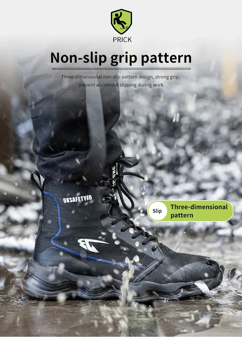 2024 Nuevos zapatos de seguridad para hombre, botas altas de trabajo, zapatillas de trabajo con puntera de acero, botas de trabajo antigolpes y a prueba de pinchazos, zapatos indestructibles