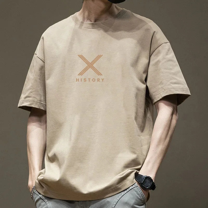 Camiseta de manga corta para hombre tendencia de verano 100% algodón con media manga americana 2025 nueva camiseta casual estilo Hong Kong T