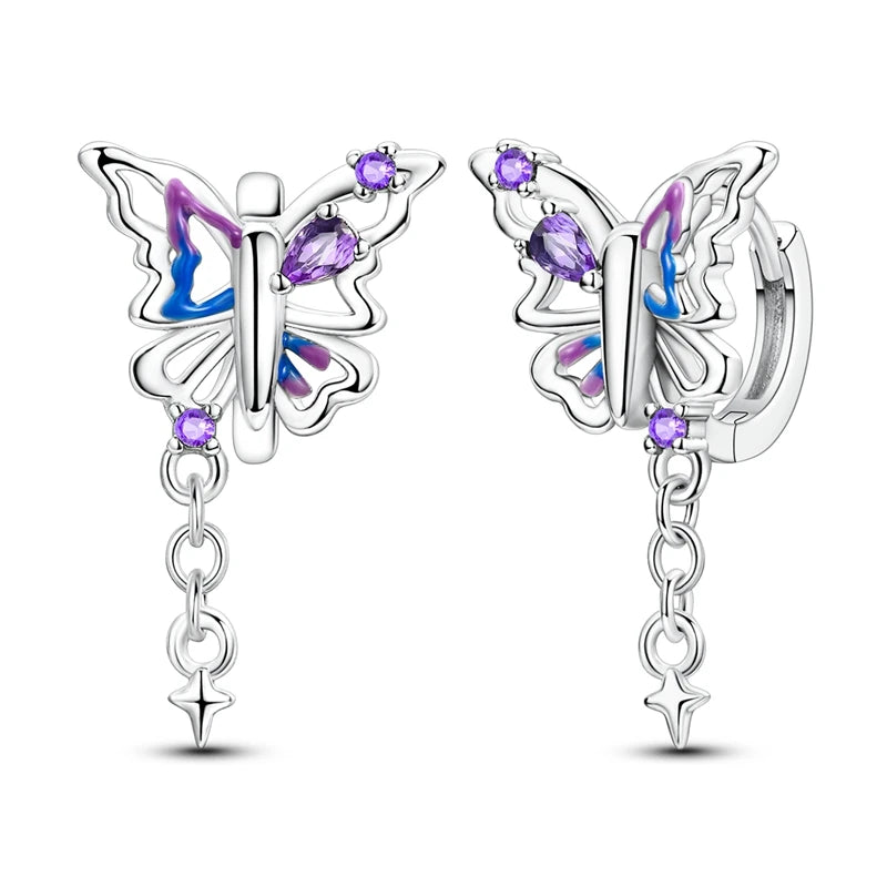 Pendientes de plata de ley 925 con diseño de mariposa, abeja, mariquita y flor de arcoíris para mujer, joyería de moda para fiestas de cumpleaños, regalos