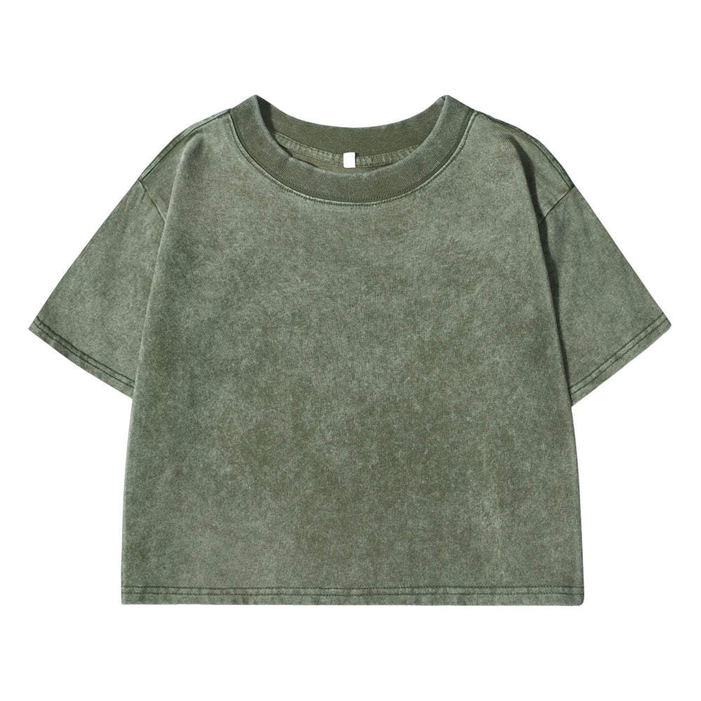 Camiseta lavada ajustada y lisa, moda femenina, algodón suave, ropa de calle, informal, deportiva, de manga corta, estilo retro, para mujer