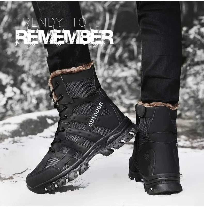 Brand Winter Men's Boots Thick Plush Warm Snow Boots Lace-UP Men Ankle Boots Outdoor Waterproof Men's Motorcycle Boots Size 47