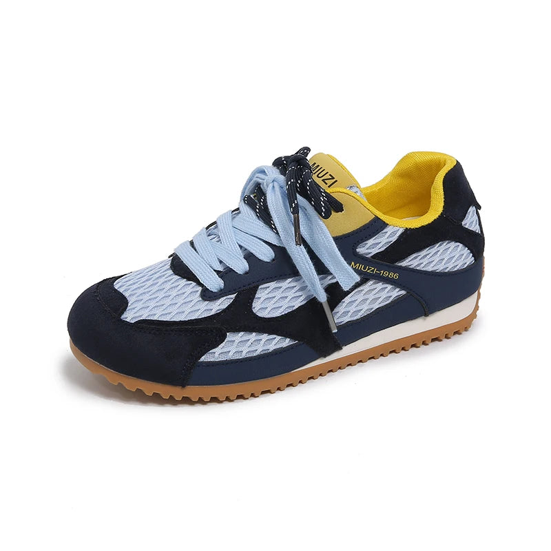 Zapatos vulcanizados para mujer, moda 2025, con cordones, colores a juego, nuevos, de malla redonda, ligeros, cómodos y casuales para caminar.