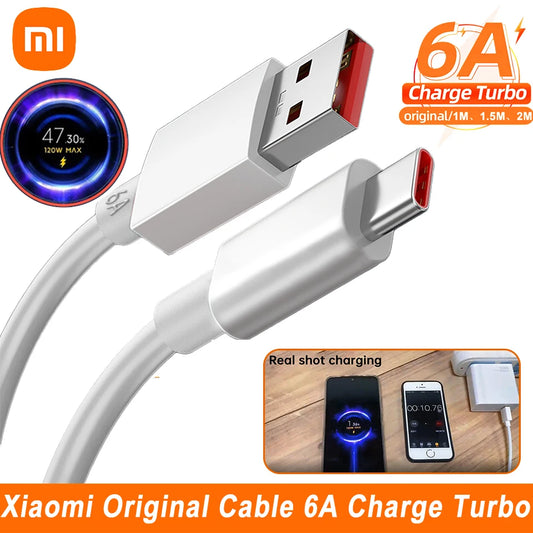 Cable de carga rápida turbo USB tipo C original de Xiaomi de 120 W para Mi 12, 11, 10, Poco X3, X4 Pro 5G, F3, Redmi Note 11, 10, K50 y cable de datos de 6 A.