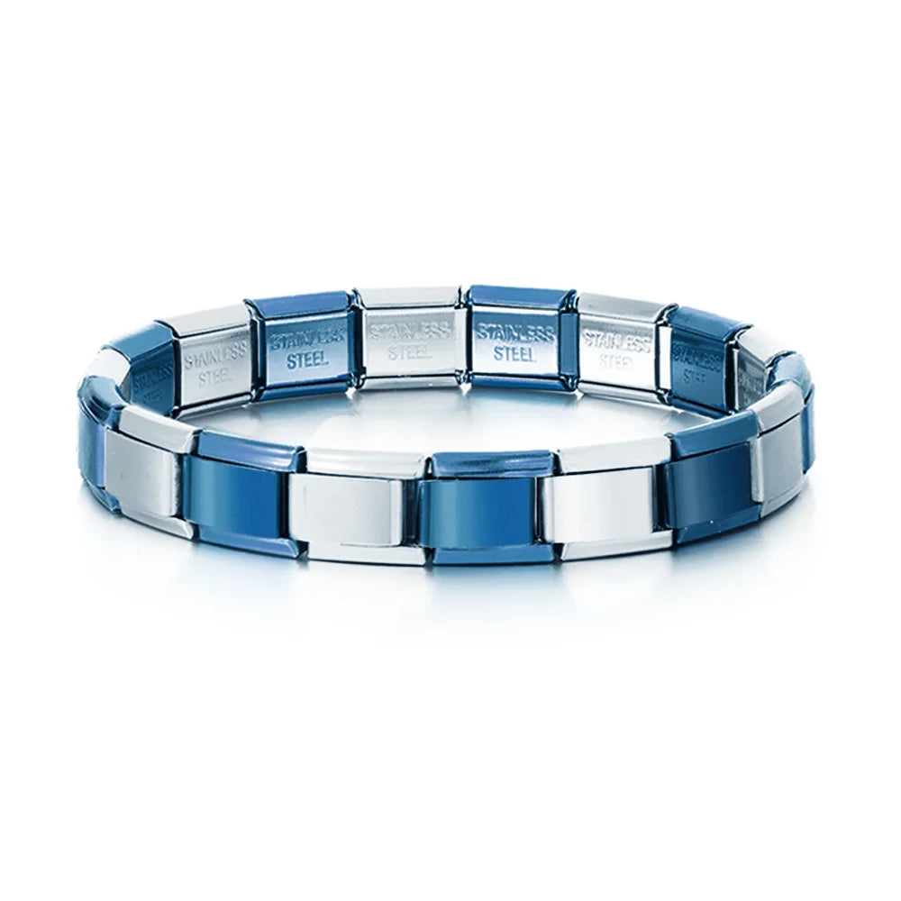 Pulsera GEMOSA de acero inoxidable con dijes italianos de 9 mm de ancho, cadena de eslabones elásticos, joyería DIY de alta calidad.