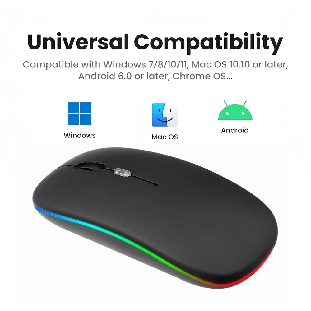 Ratón inalámbrico RGB de 2,4 GHz, recargable, silencioso, USB, para juegos, 1600 DPI, para PC, portátil, Macbook Pro