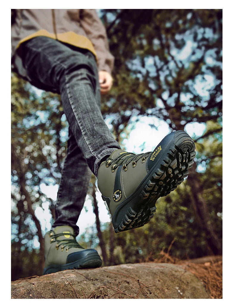 Botas de senderismo de caña alta para hombre, zapatos de exterior de cuero, cómodas, para montaña, para hombre y mujer