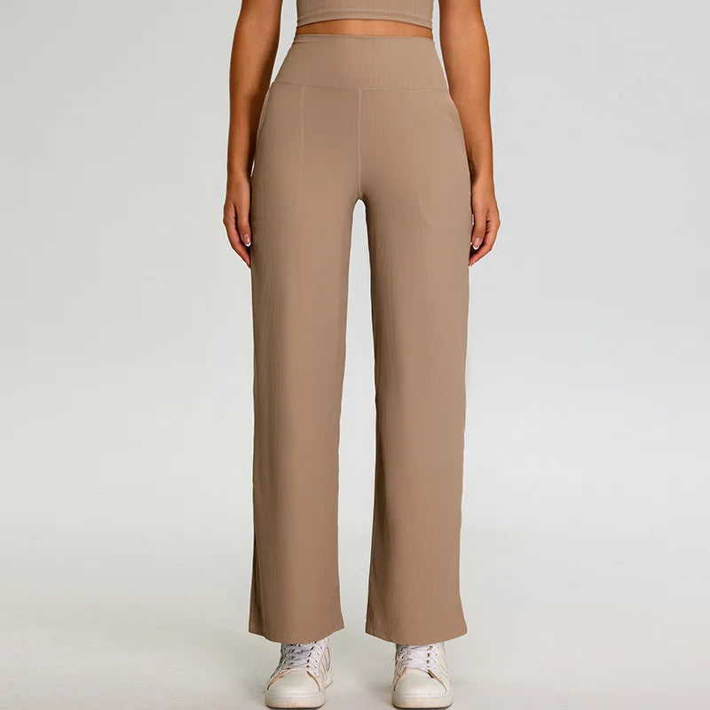 Pantalones de Yoga acanalados para mujer, leggings deportivos para gimnasio, leggings de cintura alta para fitness, pantalones deportivos para correr al aire libre, pierna recta.