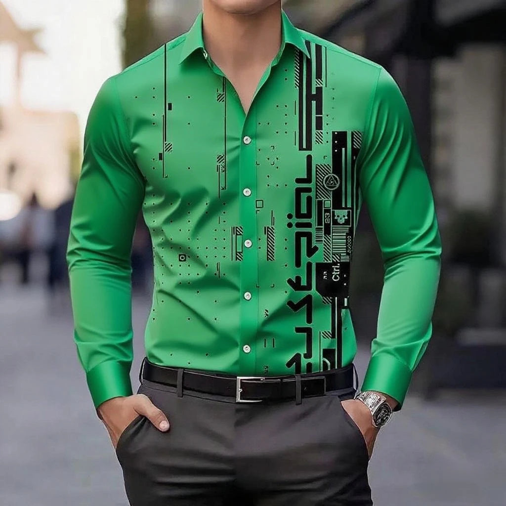 13 colors men's retro digital printing button breathable long sleeve shirt fashion lapel versatile men's shirt large size