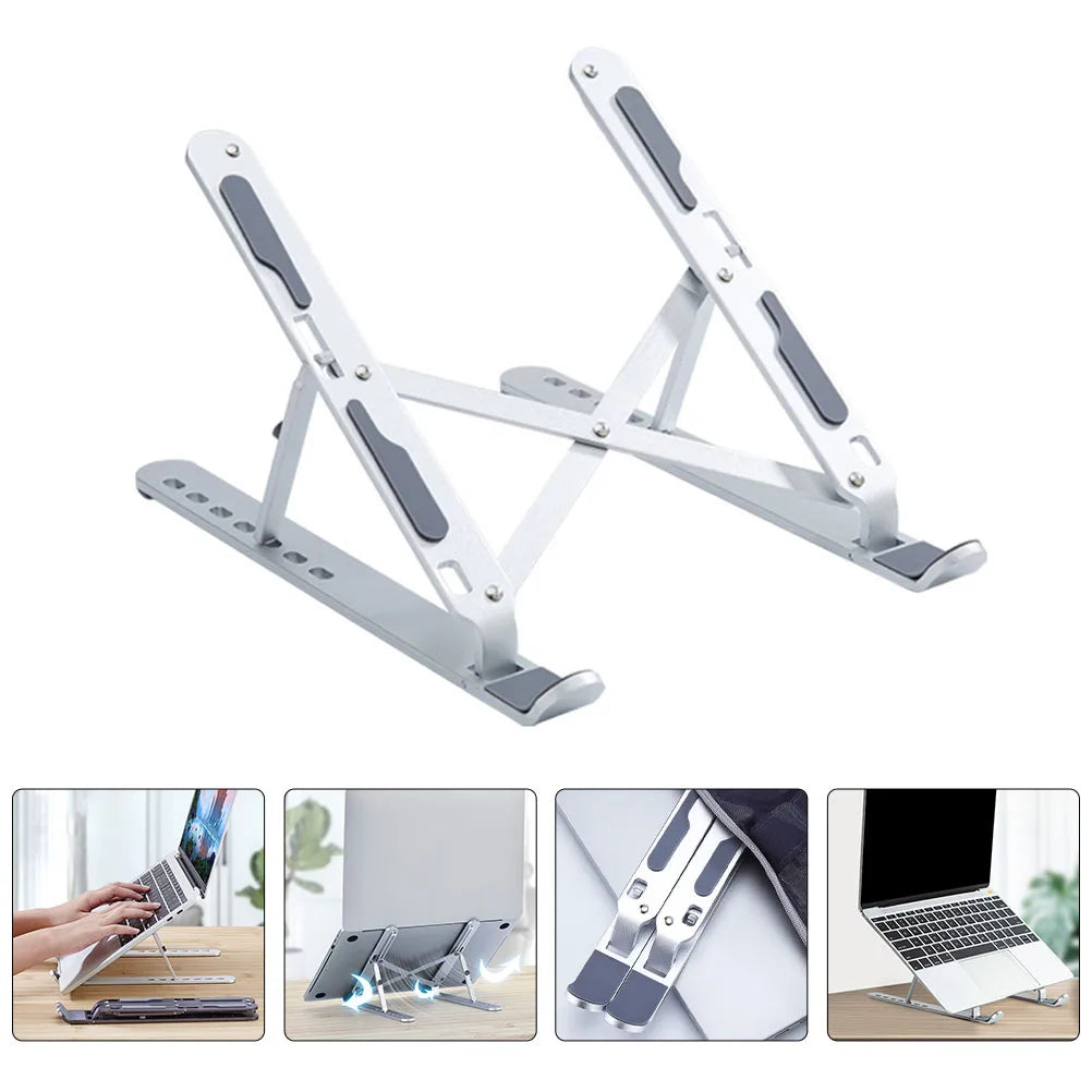 Soporte para portátil plegable de aluminio con altura ajustable Y1, color plateado, para escritorio, multiángulo, para portátil, tableta, uso en oficina