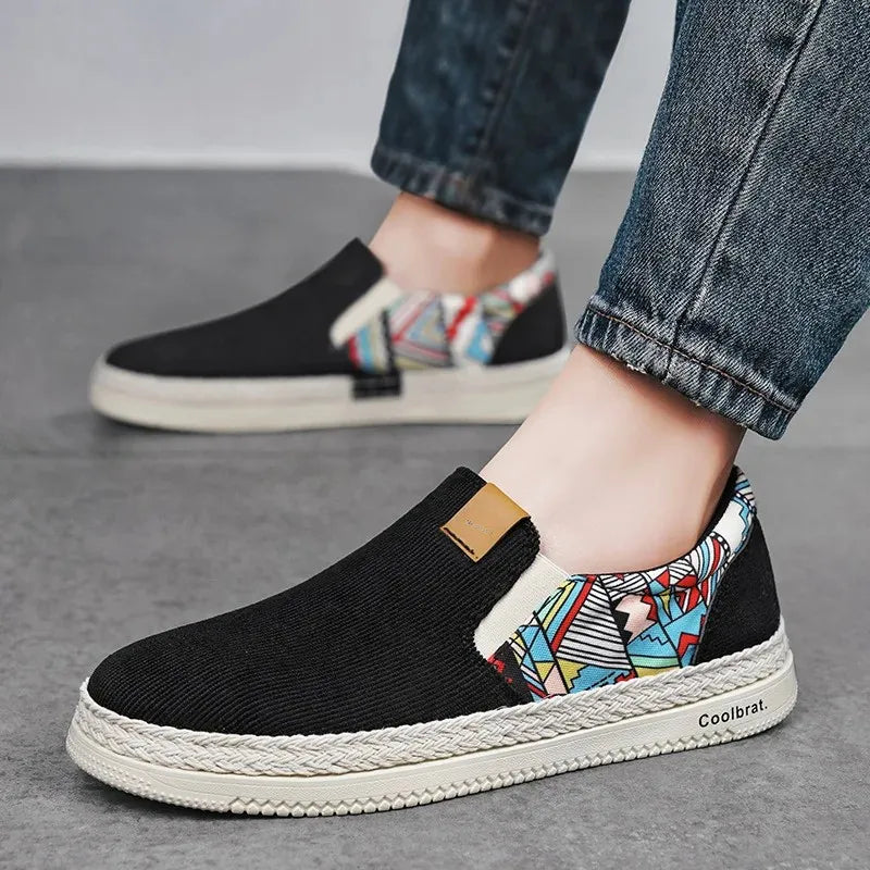 Zapatos planos sin cordones para hombre, informales, de pana de algodón, estilo náutico, transpirables, de caña baja, para suelo de cemento, zapatillas deportivas adecuadas